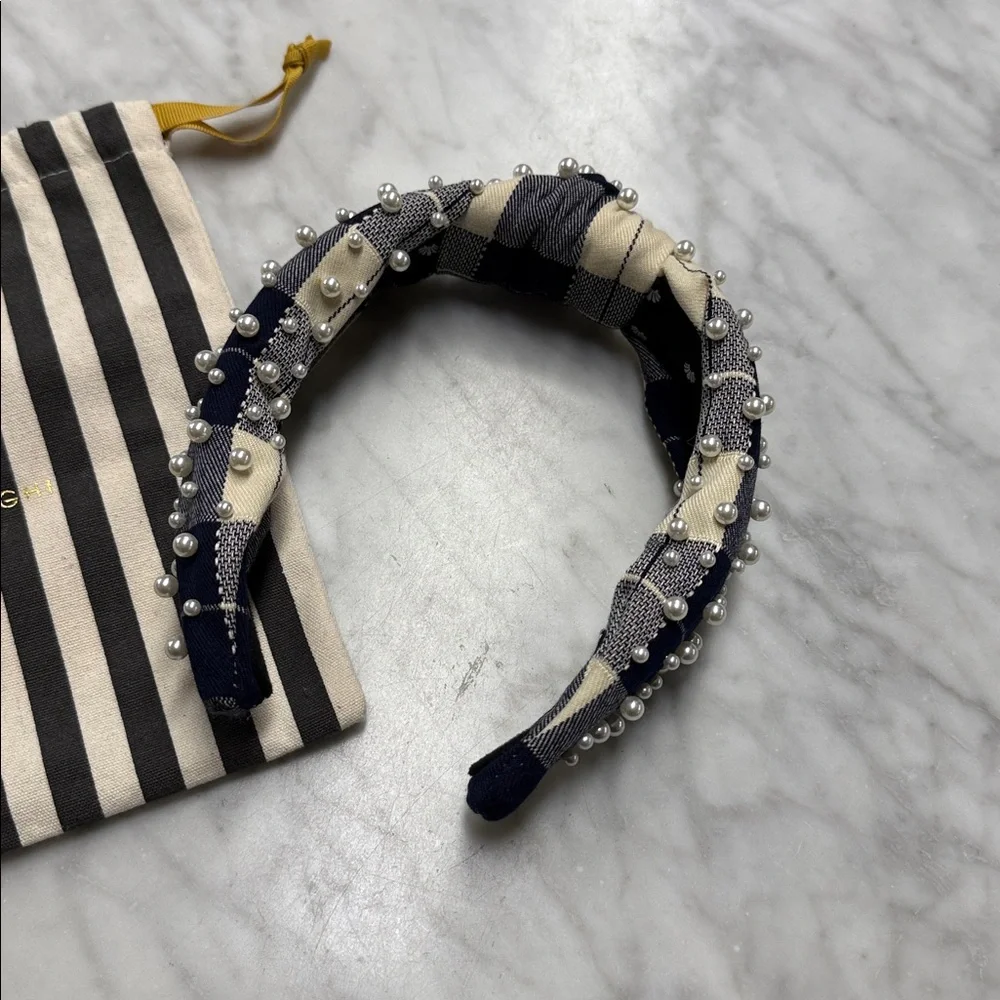 Lele Sadoughi Navy & Cream Knotted Pearl-Embellished Headband